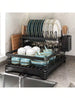 2-Tier Black Expandable Dish Drying Rack, Suitable For Kitchen Countertops, Large Dish Drainer With Pot Rack, Cup Rack, And Dish Rack For Iron Kitchen Counters And Sink Dish Racks - Large-Capacity Storage Rack With Draining Board,Kitchen Essentials